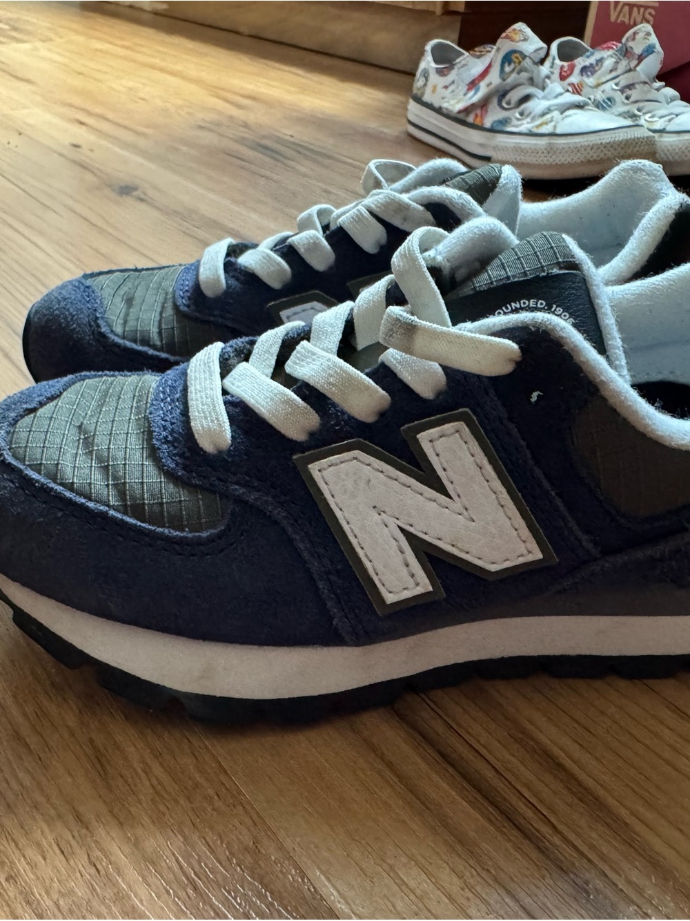 New Balance Kids Navy and Olive Lace-Up Sneakers with White Logo
